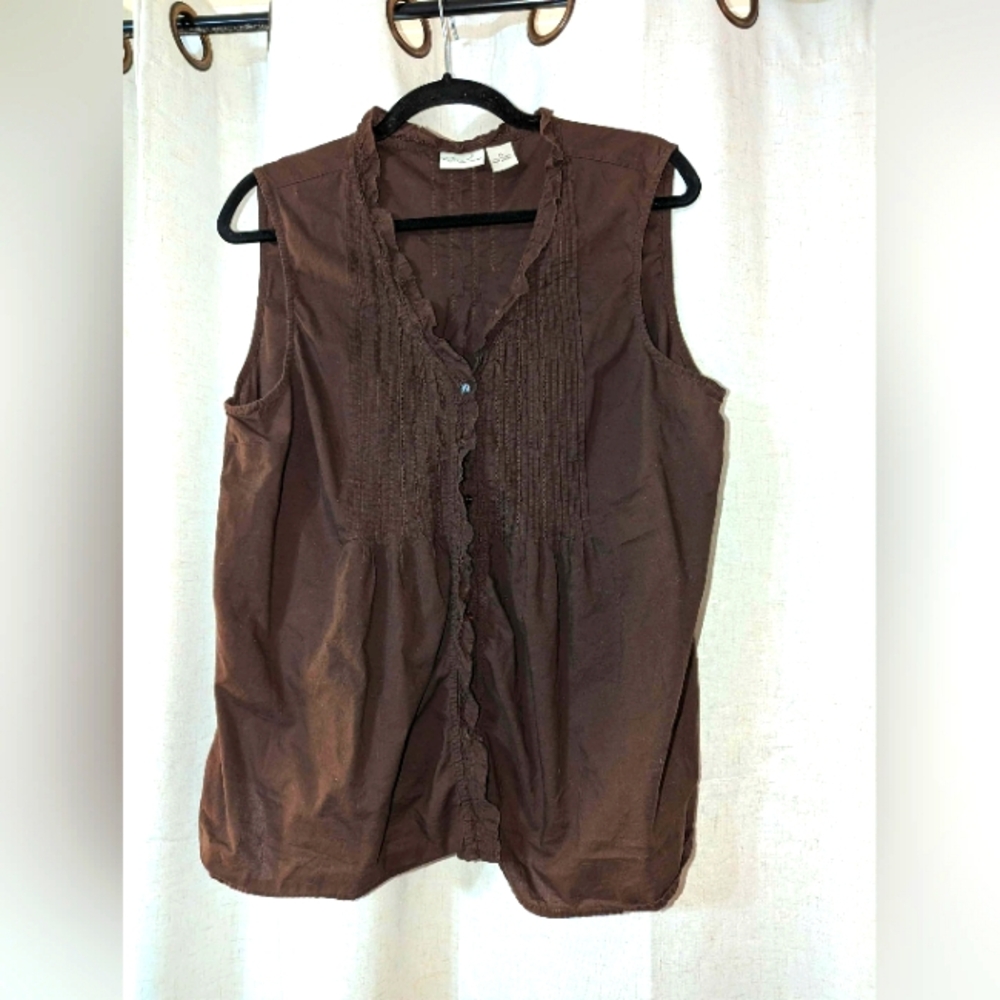 Brown Cotton Button Up 90s 2000s Boho Casual
